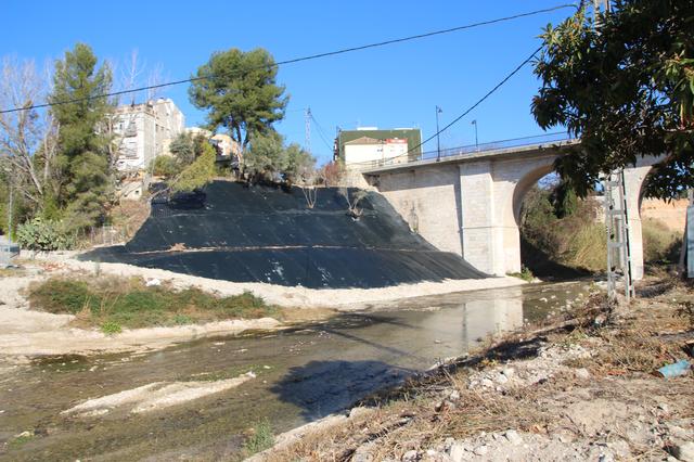 Un grup de javalís passeja pel llit del riu Clariano a Ontinyent