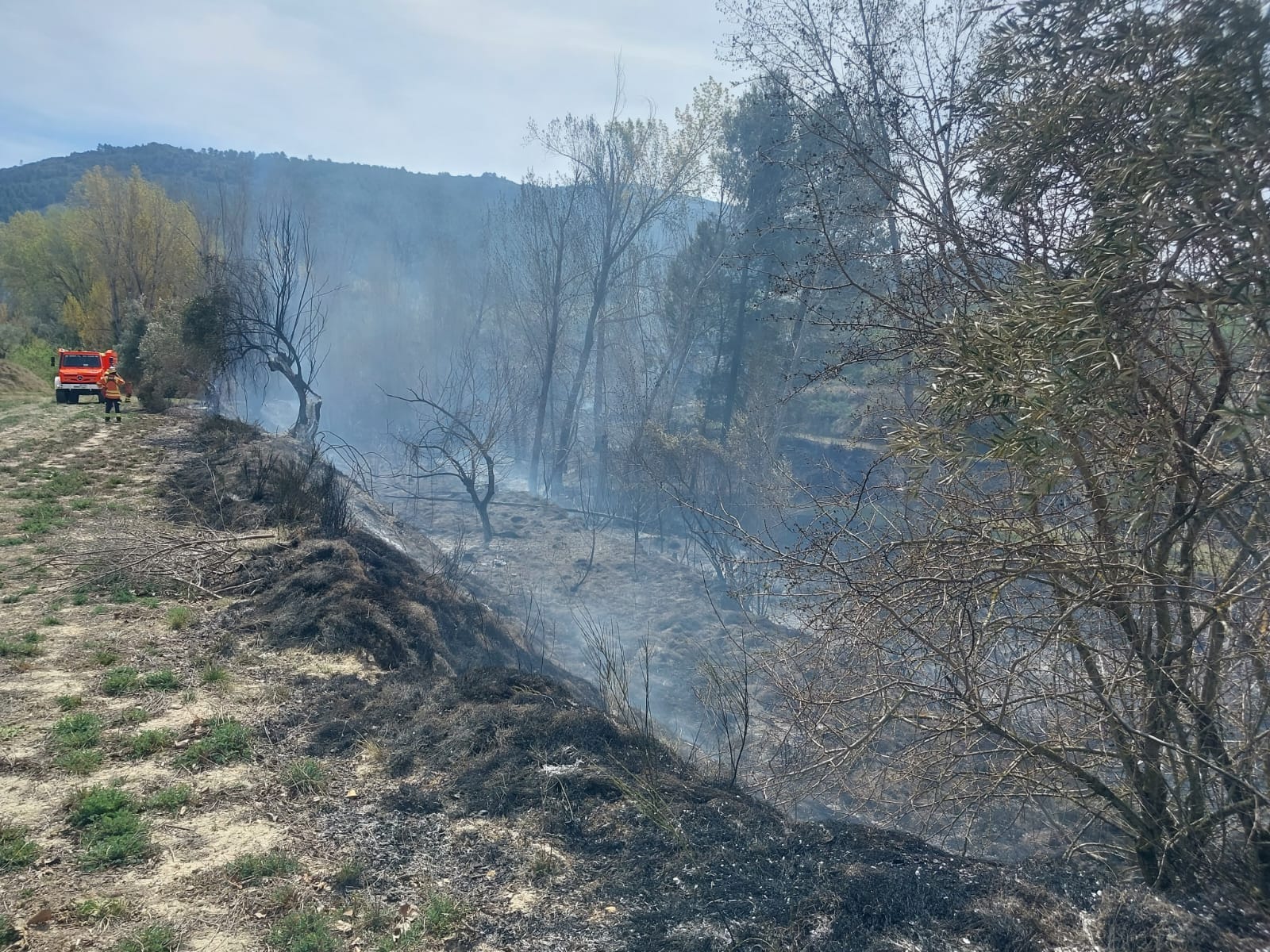 Bomberos en dirección al incendio 