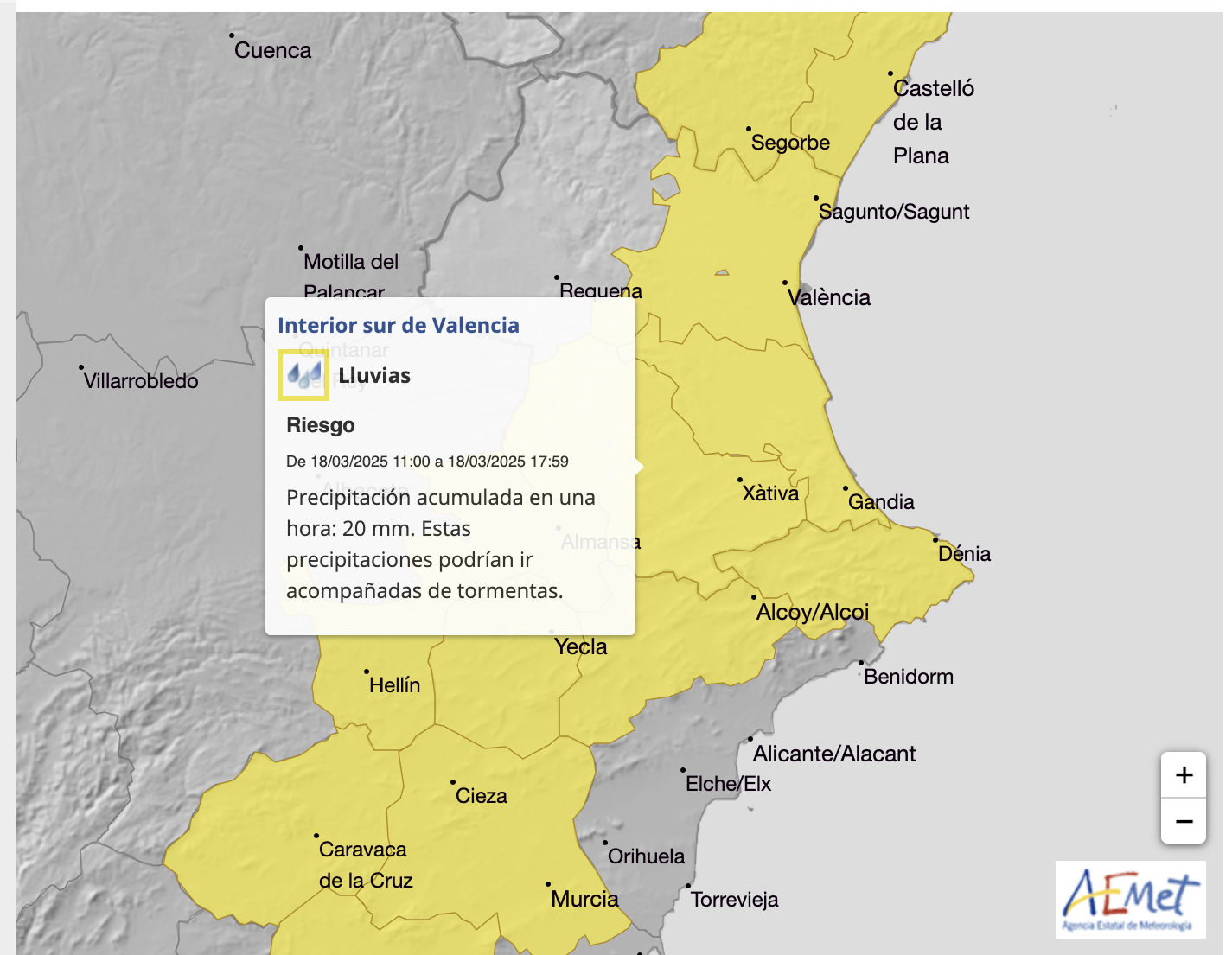 Mapa d'avisos d'AEMET