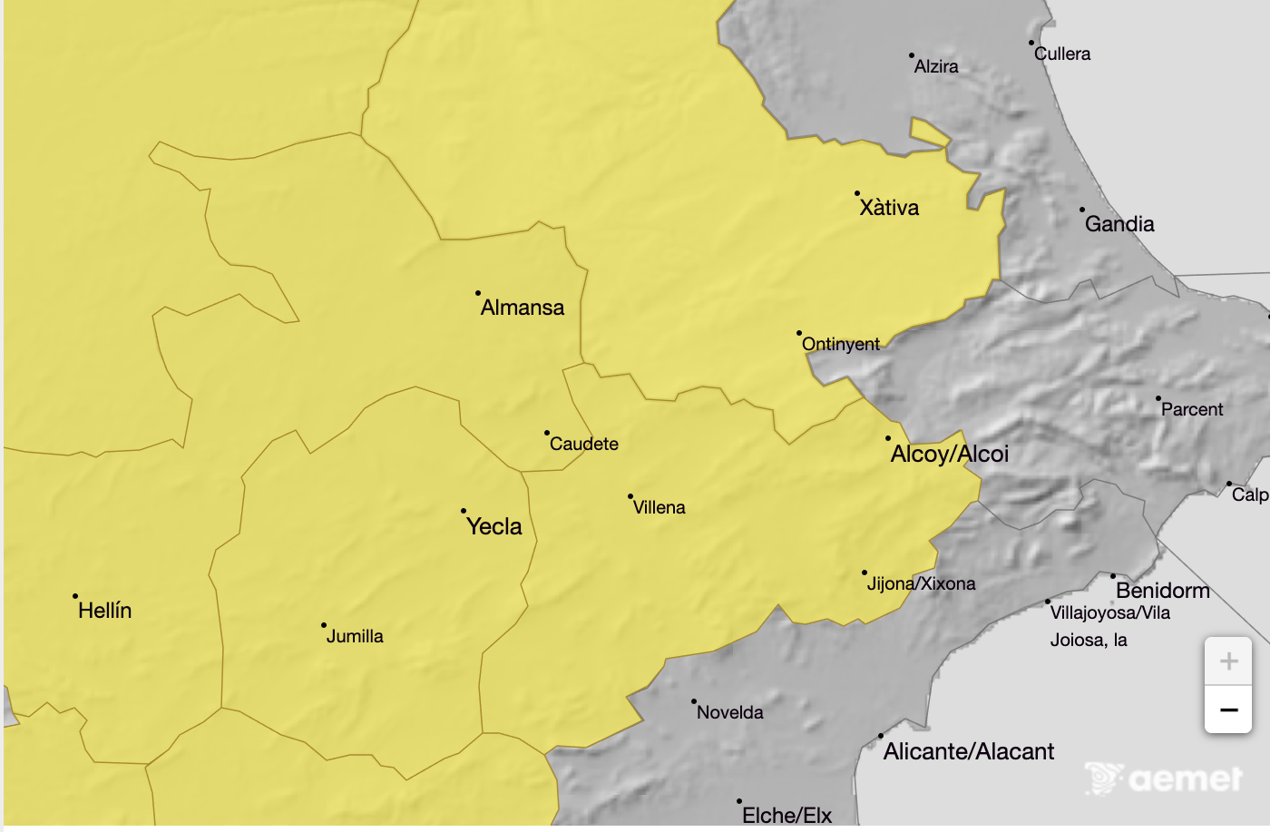 Mapa d'avisos d'AEMET